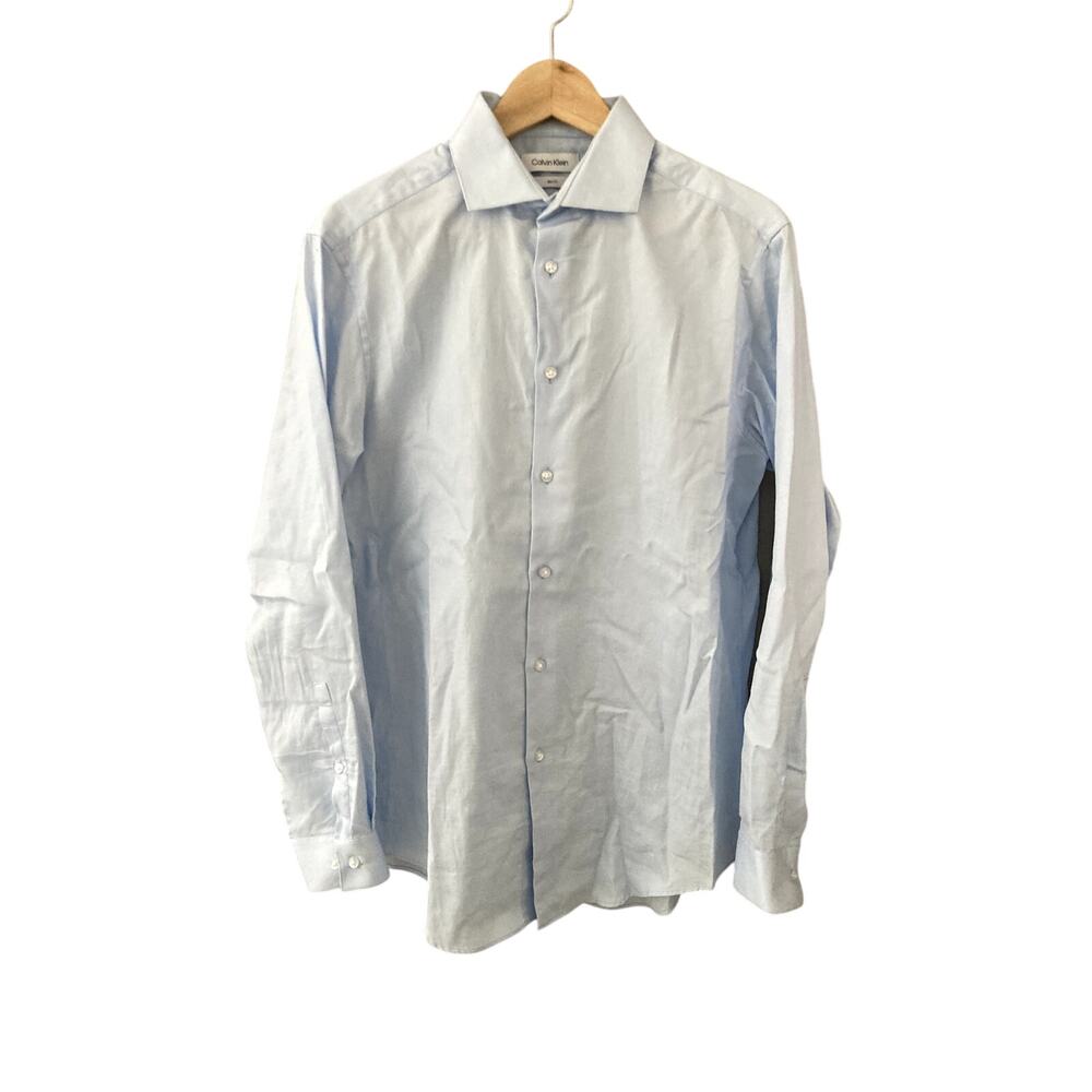 Calvin Klein Slim Fit Textured Button Front Oxford Light Blue 15.5 32/33